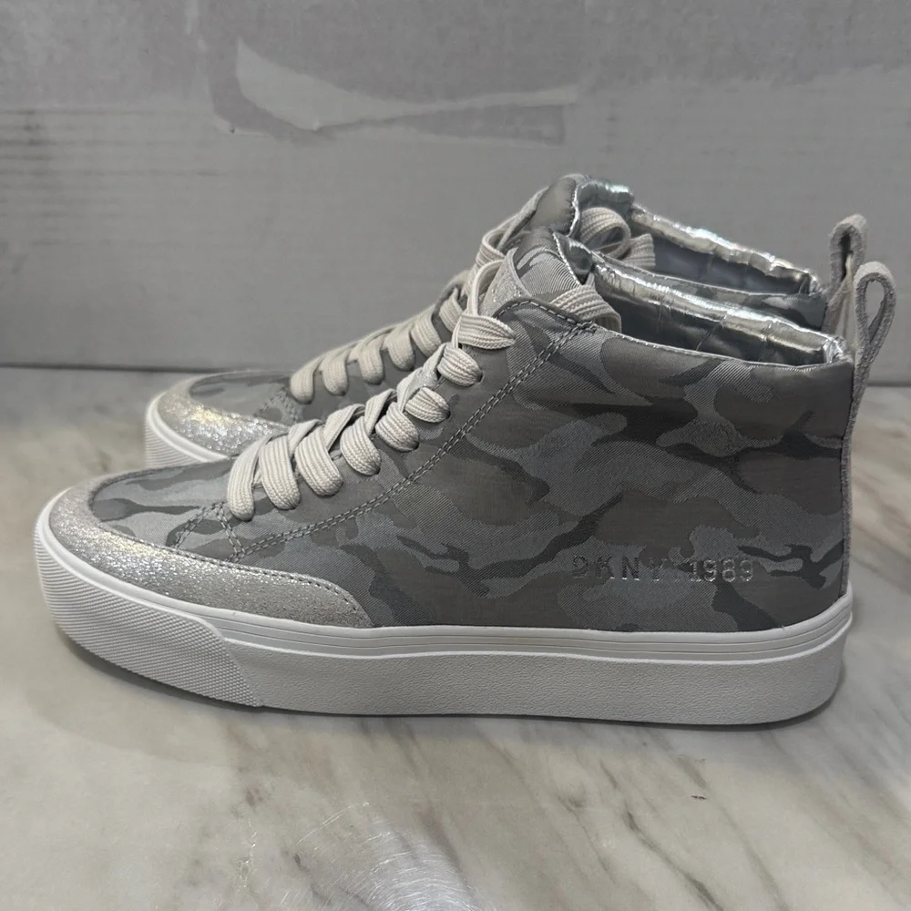 DKNY Men's Gray Camouflage High-Top Sneakers